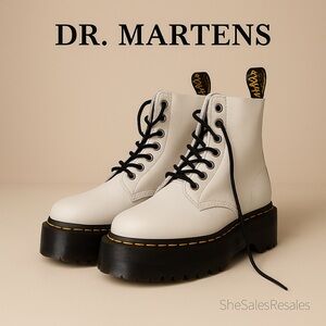 Dr. Martens 1460 Pascal Max Platform Boots White Leather Lace Up US 8 Womens